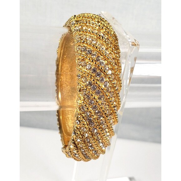 Vintage 80 Signed Joan Rivers Rhinestone Hinged Clamper Wide Bangle Bracelet 6.5 - Picture 11 of 16